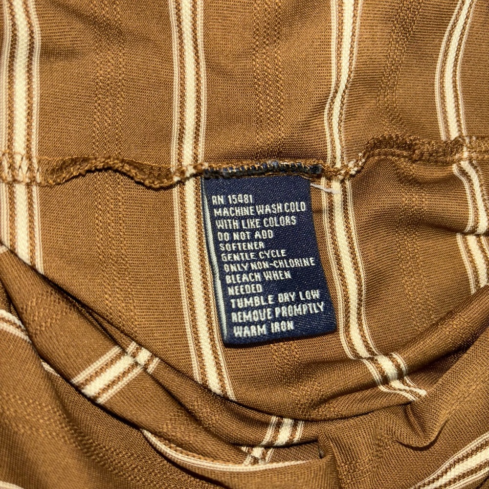 Oxford Golf Men's Sz XL 100% Polyester Brown Striped Shirt Length 31", Chest 25" - Picture 5 of 6
